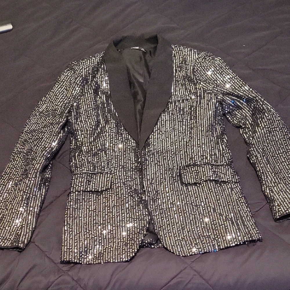 SHEIN Black and Silver Sequin Jacket